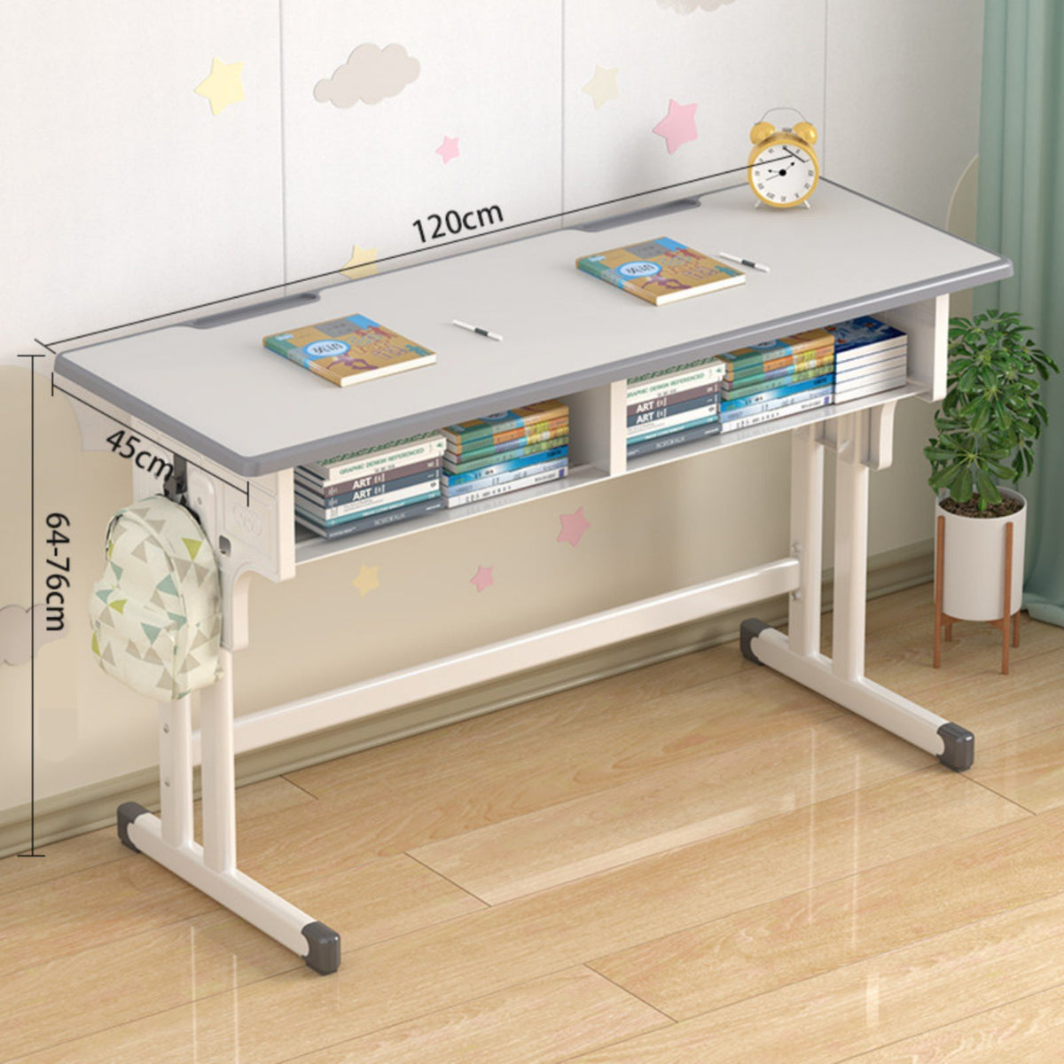 2 Pieces Adjustable Height Kids Study Table Set Children's Desk and Chair Ergonomic Workstation Two Person Design Suitable for Siblings Study Homework Creative Projects