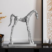 Horse Figurine Textured Horse Statue Silver-Toned for Bookshelf, Homeowners
