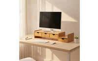 Bamboo Monitor Stand Storage Bamboo Monitor Riser   Desk Organizer with Drawer for Office Workers, Students