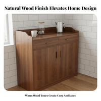 Coffee Bar Cabinet Freestanding Accent Cabinet Dining Room Buffet Cabinet Storage Cabinet with Drawers Thickened Fiberboard Raised Guardrail Suitable for Kitchen Entryway