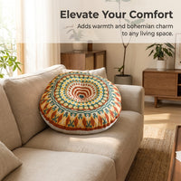 Bohemian Round Floor Pillow, Mandala Cushion, Tatami Cushion for Meditation, Lin #variant:Flower Story Pattern