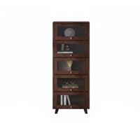 Bookcase Display Cabinet Freestanding Bookshelf Multi-layer Storage Cabinet with Solid Wood Frame Transparent Glass Doors Flip-up Door Storage Suitable for Living Room Bedroom Home Workspace