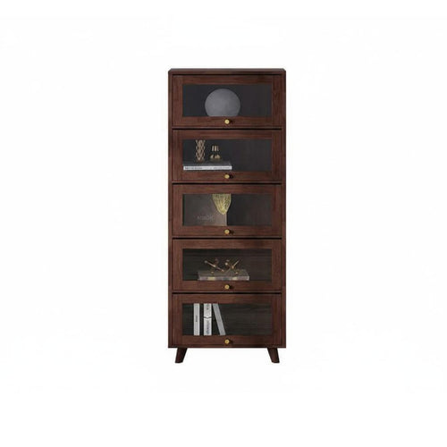 Bookcase Display Cabinet Freestanding Bookshelf Multi-layer Storage Cabinet with Solid Wood Frame Transparent Glass Doors Flip-up Door Storage Suitable for Living Room Bedroom Home Workspace