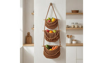 Cotton Rope Fruit Basket Boho Decor Three-Tier Hanging Basket Easy to Mount