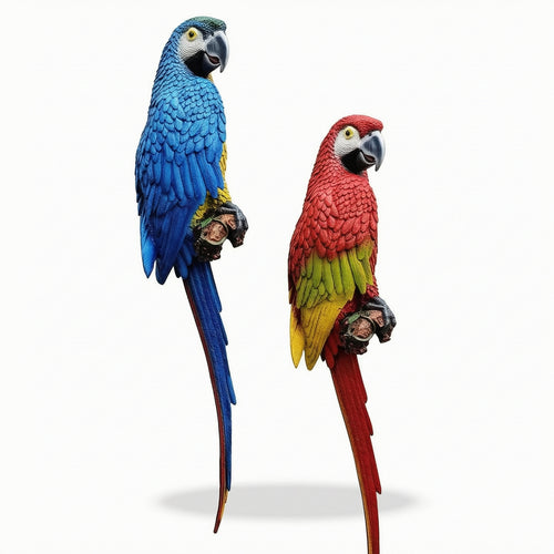 2 Pieces Parrot Decor with Perch Sculpted Artificial Parrot Lifelike for Garden