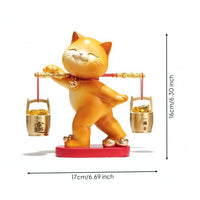 Cat Statue with Hanging Buckets Decorative Sculpture Smiling for Homeowners