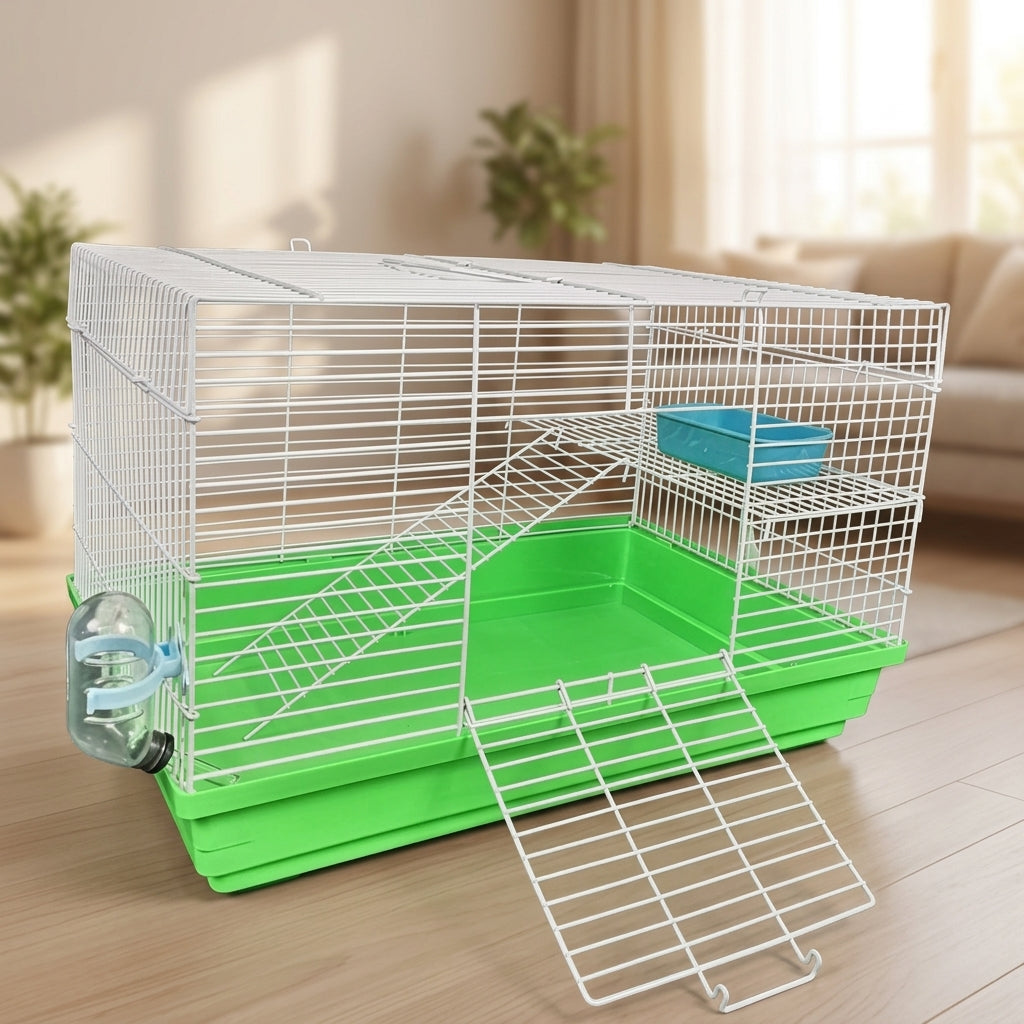 Multi-Level Hamster Cage with External Tunnels, 2 Tier Hamster Cage with Running Exercise Wheel, Metal Wire Dwarf Hamster Cage for Small Pets