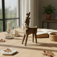 Distressed Wooden Deer Decor Miniature Wooden Deer Statue Collectible