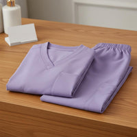 Breathable Scrub Set Multiple Pockets Nurse Attire Set Drawstring Waist V-Neck Scrub Attire for Nurses, Beauticians, Caregivers, Hospital, Medical Facility, Spa