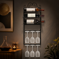 Wall-Mounted Wine Rack, With Glass Holder, 26x71cm, Metal Matte Black, Modern Design