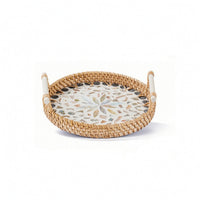 Home Decor Wicker Basket Tray with Handles Portable Woven Basket Tray with Handles Lightweight Versatile for Hosts, Tabletop, Kitchen, Picnics