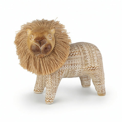 Lion Figurine Textured Tabletop Figurine with Wood-Like Finish Decorative Decor for Bookshelf
