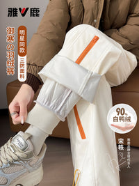 雅鹿高腰工装羽绒裤女外穿冬季2025新款加厚防风滑雪加厚冲锋裤