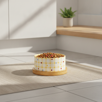 Ceramic Pet Bowl with Wooden Stand for Cats and Small Dogs, Anti-Tip Food and Water Dish