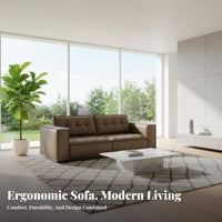 Block-Style Couch Genuine Leather Sofa Italian Design Household Furniture for Apartment Dwellers, Families, Living Room, Lounge Area, Exhibition Hall