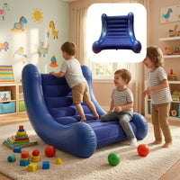 Ribbed Inflatable Rocking Sofa Chair Built-in Handles Kids Rocker Chair Blue for Children