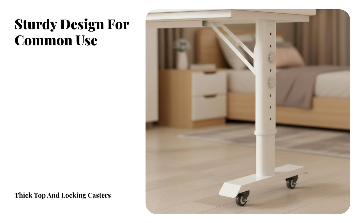 Adjustable Overbed Desk Movable with casters Overbed Laptop Cart Rolling Casters Mobile Table for Students, Bedridden Patients, Bedroom, Dorm Room