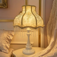 Fringe Table Lamp Decorative Table Lamp with Textile Shade Vintage-Inspired Princess-Style for Girls, Bedroom, Reading Corner