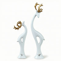 Deer Figurines with Gold Antlers Elegant Deer Ornament Golden for Shelf, Couples