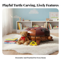 Tortoise-Shaped Ottoman Multi-Functional Upholstered Footrest Padded Seat Carved Base for Adults, Awayice Workers, Entryway