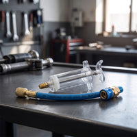 1/4 Inch SAE Oil and Dye Injector Hand-Operated A/C Injector Transparent Compact for Mechanics, DIYers, Garage, Workshop