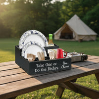Plate and Utensil Dispenser 6 Compartments Wooden Cutlery Holder for Party Hosts