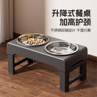 跨境高架升降一体式宠物碗-304不锈钢猫碗狗碗喂食器宠物用品批发