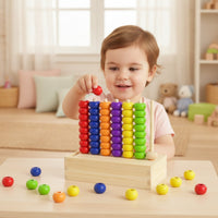 Child-Led Wooden Peg Board with Beads Fine Motor Wooden Peg Board Bead Game Hand-Eye Coordination Educational for Toddlers, Preschoolers, Preschool, Homeschool, Playroom