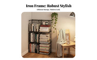 Narrow Floor Bookshelf Multi-Layer Design Metal Grid Shelf Space Saving