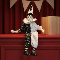 Dangling Leg Clown Doll Classic Design Ceramic Harlequin Doll Vintage Style Sitting Clown Figurine for Collectors, Shelf, Living Room