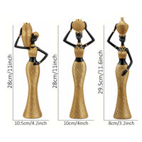 3 Pieces Resin Figurine African Woman Sculpture Elongated Form Fashion-Influenced Tabletop Art Pieces for Living Room