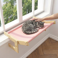 Cat Hammock Hanging Cat Bed with Wood Frame, Under-Bed Hook Window Hammock and Sleeping Location, Foldable Sunbathing Perch for Balcony Lounging