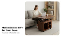 Movable elevateTop Coffee Table Black Walnut Finish Storage Furniture Hidden Compartments Extendable surface for Remote Workers