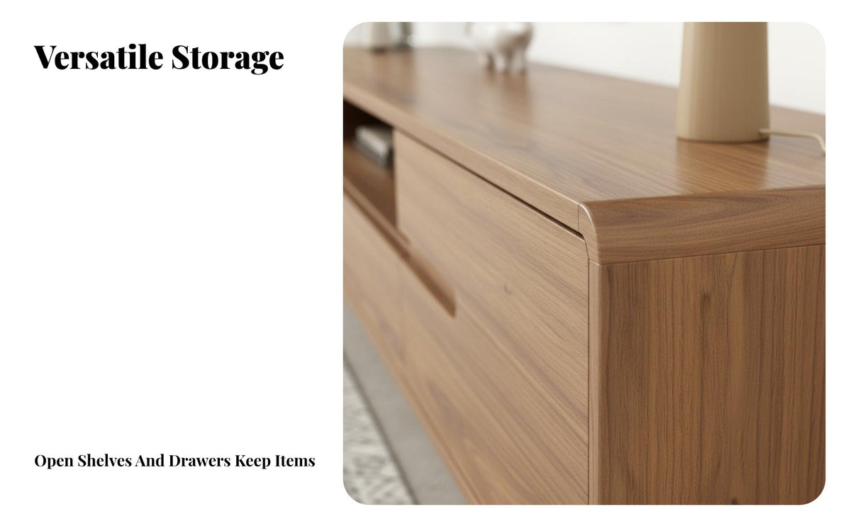 Long-Lasting Construction TV Stand with Storage Safe Rounded Corners Modern TV Stand Cable Management Low Profile Media Console Recessed Handles for Bedroom