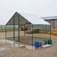 Covered Avian Pen Mesh Metal Chicken Coop Peaked Roof Avian Coop for Outdoors