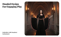 Medieval Witch Costume Retro Royal Design Hooded Dark Noble Gown Flared Sleeves