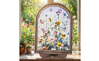 Wood Frame Plaque with Floral Print Freestanding Arched Table Decor Watercolor Tabletop Sign for Shelf, Mantel, Desk