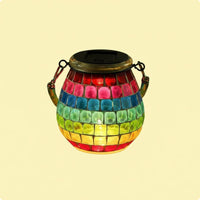 Solar Mosaic Lantern Portable Solar Glass Lantern Handmade Look for Nighttime