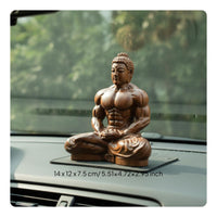 Seated Muscle Buddha Figurine Creative Gift Wooden Bodybuilder Buddha for Office