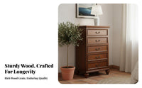 Distressed Finish 5-Drawer Storage Chest Vintage & design 5-Drawer upright Cabinet North North American Design vertical chest of drawers Large Capacity for Interior Decorators, homeowners, Adults, Bedroom, Hallway