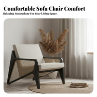 Woven Rear Armchair Wabi-Sabi Aesthetic Lounging Armchair Japanese Inspired Design Robust Wood Frame for Bedroom, Balcony