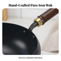 Traditional Iron Wok Pre-Seasoned Uncoated Non-Stick Wok Deep Construction Frying Pan Universal Stovetop Compatible Kitchen