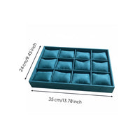 Velvet Jewelry Display Tray Multi Compartment 12-Slot Velvet Tray Cushioned Pillow Slot Organizer for Retail Sellers, Jewelers, Countertop
