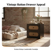 Rattan-Front Drawer Cabinet Vintage Aesthetic Rattan Front Cabinet for Families