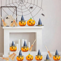 24-Piece Halloween Mini Witch Hats and Broomsticks with Pumpkin Heads for Halloween Party