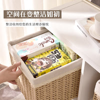 格子柜收纳筐家用仿藤编草编收纳箱书籍杂物衣物整理箱书柜收纳盒 方形一套3大+中+小带布