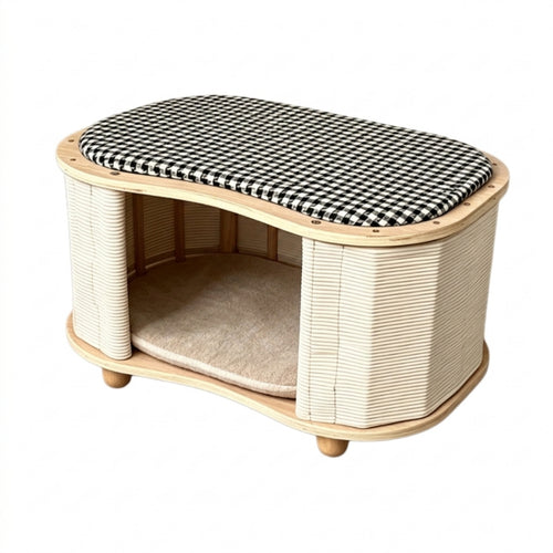 Cat House with Cushion Rattan-Style Cat Cave Indoor for Cats