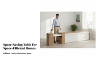 Space-Saving Design Extendable Table with Storage Multi-Functional Wheeled fold-downflap Table Multifunctional transformable Desk Moveable on casters for Small Apartment Dwellers, Home Office Workers, Families, Dining Room, Kitchen