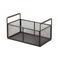 Mesh Basket with Wood Handles Breathable Cabinet Organizer Basket Long-Lasting