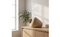 Vase with Slanted Opening Stone-Look Sculptural Vase Matte Vessel for Tabletop